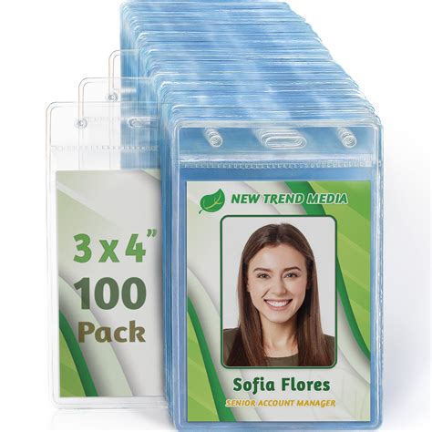 Buy EcoEarth Vertical Name Badge Holders with Soft Edge (Large 3x4, 100 Pack) Clear Plastic ...