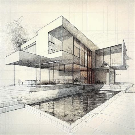 Premium Photo | Luxury house architecture drawing sketch plan blueprint