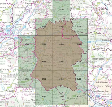 Wiltshire and Swindon - OS Map Tiles – ukmaps.co.uk