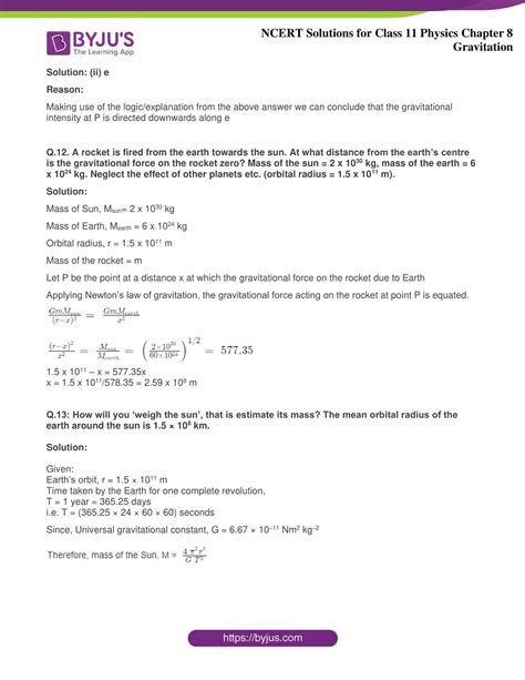 NCERT Solutions for Class 11 Physics Chapter 8 Gravitation