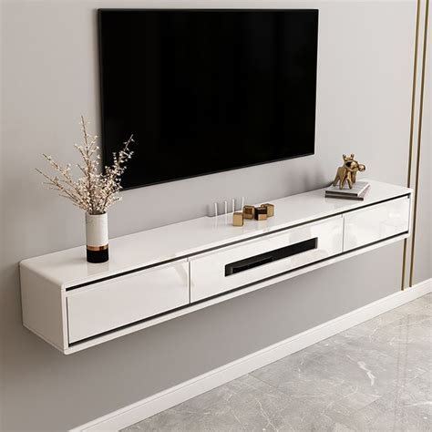 70.9" White TV Stand Postmodern Minimalist Floating Media Console with ...