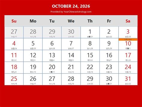 Chinese Calendar Oct 24, 2026: Auspicious Things to Do and Hours, Bazi