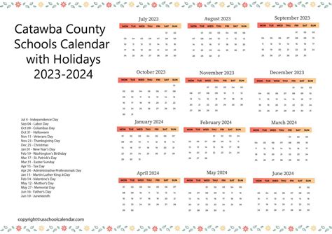 Catawba County Schools Calendar with Holidays 2023-2024