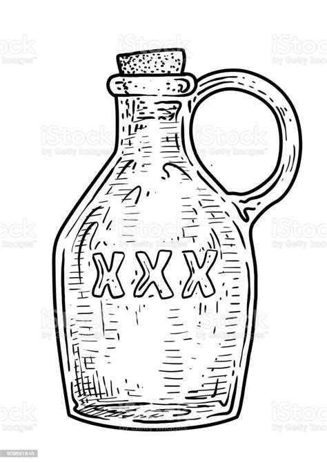 Bottle Of Rum Illustration Drawing Engraving Ink Line Art Vector Stock Illustration - Download ...