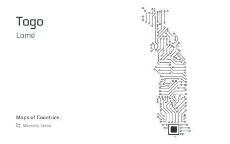 Togo Map with a capital of Lome Shown in a Microchip Pattern. E-government. World Countries maps ...