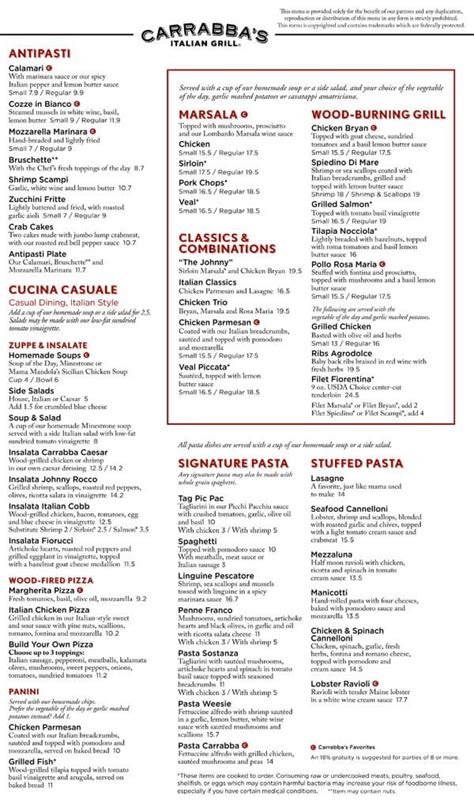 Carrabba's Menu Prices | Meal Items, Details & Cost | Menu, Italian ...