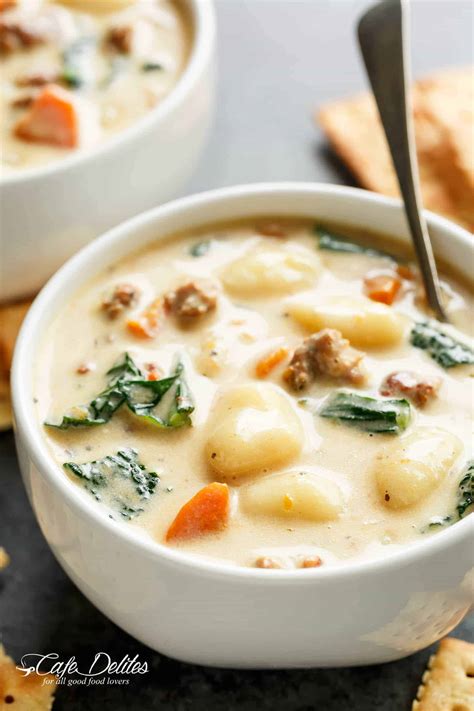 Slow Cooker Creamy Gnocchi Sausage Kale Soup (Lightened Up) - Cafe Delites