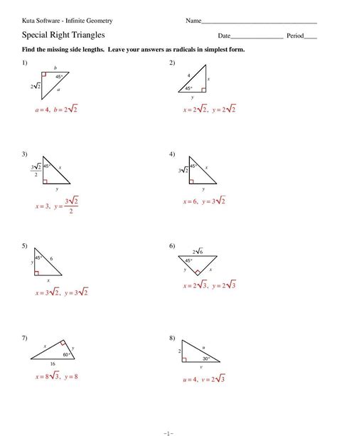 Special Right Triangles Worksheet 30-60-90