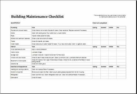 Preventive Maintenance Form Template | 4 Facility Maintenance Checklist ...