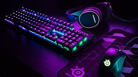 gaming setup #SteelSeries #keyboards #headphones mouse pad #purple # ...