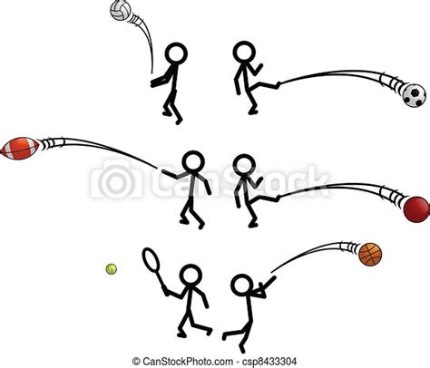 Stick figure sports. Hand draw stick figures in sporting action. | CanStock
