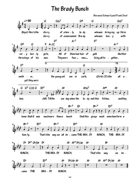 The Brady Bunch – TV Theme Song (Lead sheet with lyrics ) Sheet music ...