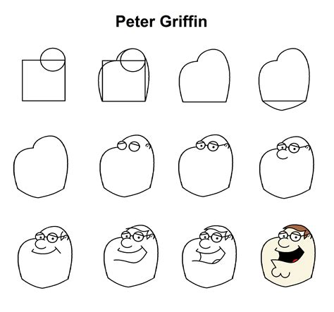 Peter Griffin step-by-step tutorial. Cartoon Drawings Sketches, Cartoon ...