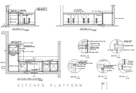 Kitchen structure detail 2d view plan and section layout CAD blocks ...