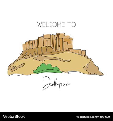 Single continuous line drawing mehrangarh fort Vector Image