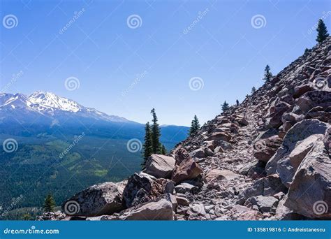 Hiking Trail in Siskiyou County; Shasta Mountain Covered in Snow ...