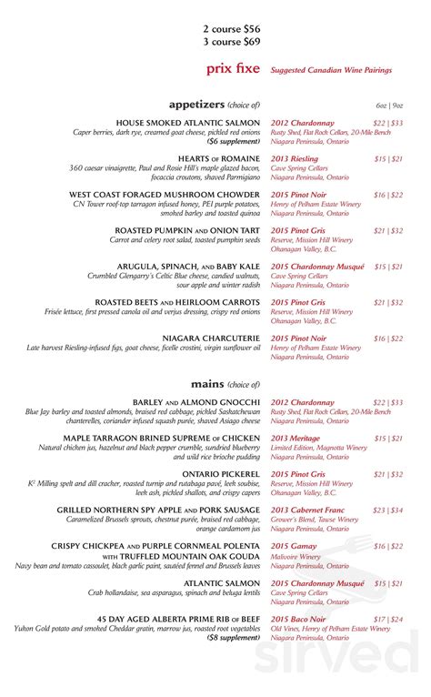 360 The Restaurant at the CN Tower menu in Toronto, Ontario, Canada