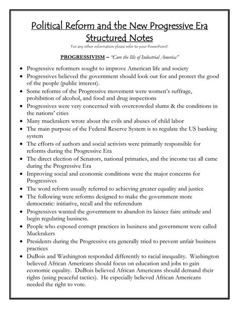 Political Reform and the New Progressive Era Structured Notes