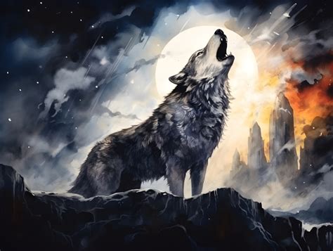 Watercolor painting of wolf howling at the moon - Impossible Images - Unique stock images for ...