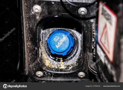 View of AdBlue refill cap on the car, a Diesel exhaust fluid or an ...