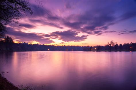 Landscape photo of body of water under the purple and white sky HD wallpaper | Wallpaper Flare