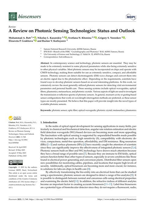 (PDF) A Review on Photonic Sensing Technologies: Status and Outlook