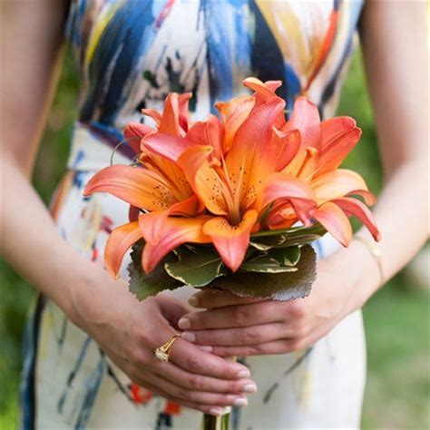 Orange Tiger Lily Bridesmaid Bouquet; the print on the dress is gorgeous: bridesmaid | Tiger ...