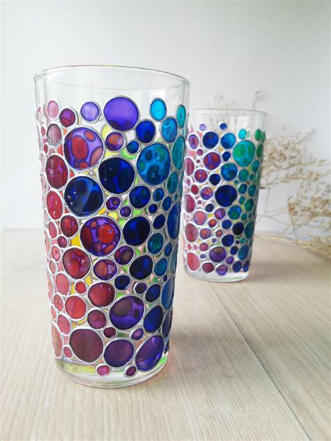 Rainbow Drinking Glasses Set of 2 Couple Glass Hand Painted - Etsy