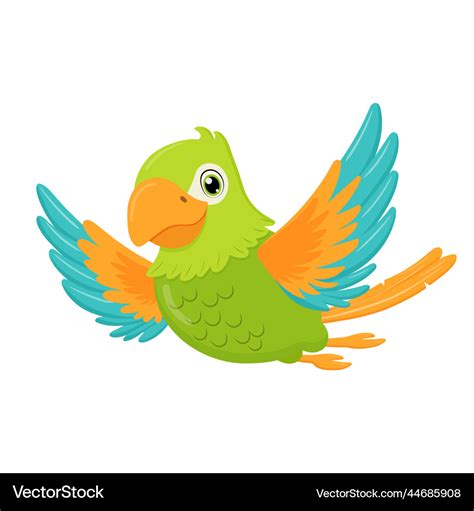 Green parrot bird flying flat cartoon character Vector Image