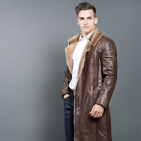 Long Brown Python Skin & Leather Coat for men – Fur Caravan