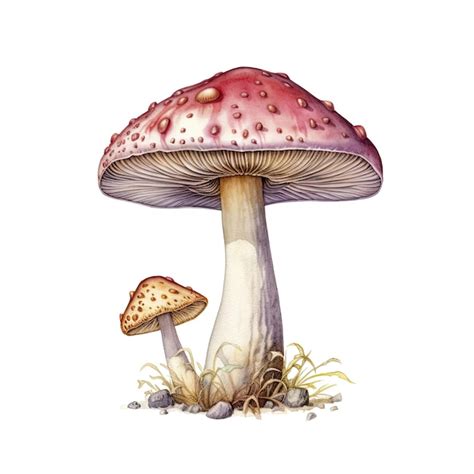 Premium AI Image | A drawing of a mushroom with a red cap and a white background.