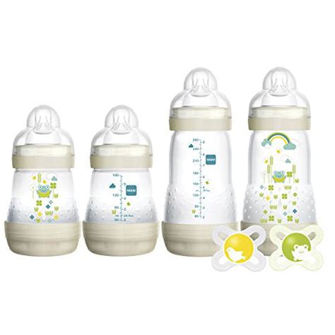 MAM Newborn Bottle Feeding Set - 4 Anti-Colic Bottles & 2 Newborn Pacifiers - Ivory Color ...