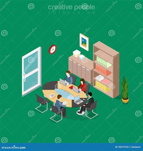 Flat Isometric Team Office Meeting Room Vector. 3d Stock Vector ...