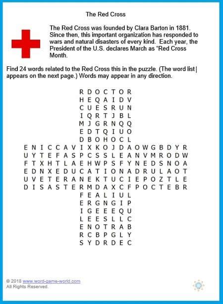 Fun Educational Games to Play : The Red Cross Word Search | Word puzzles, Fun educational games ...