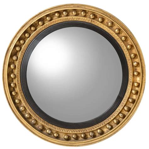 English, Gilt Gold and Black Regency Round Convex Mirror, circa 1820s ...