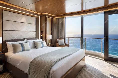 Premium Photo | A bedroom with a view of the ocean and a balcony