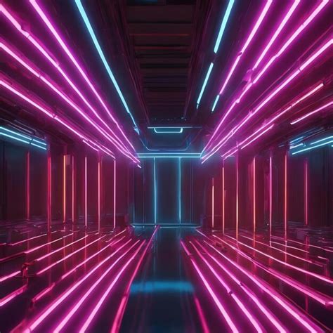 Premium AI Image | Futuristic scene with bright neon tubes descending into an iron metal floor