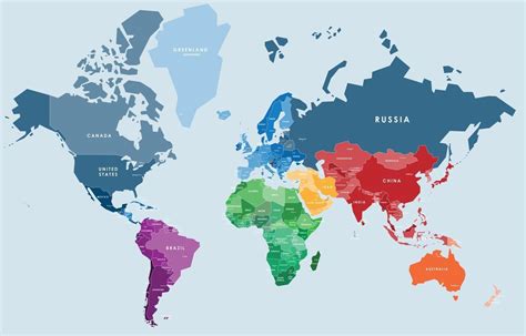 Mapa del mundo vectorial colorido completo con todos los nombres de países y ciudades capitales ...