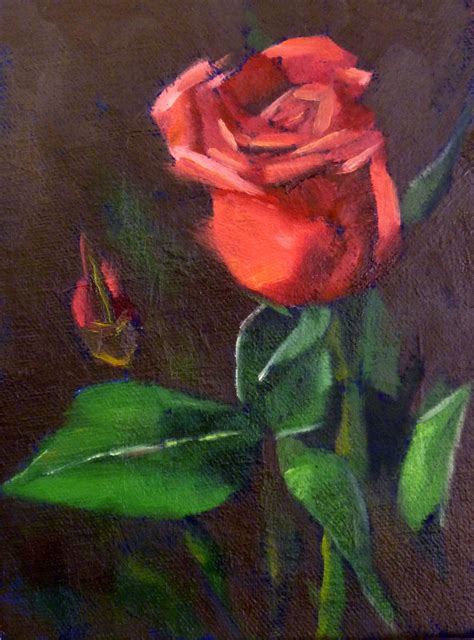 Carol Flatt Art: "FIRST ROSE" 5" X 7" Oil