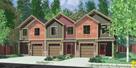 House front color elevation view for T-401 Triplex House Plans ...