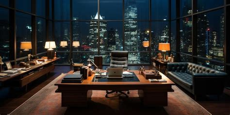 Premium AI Image | office with windows night view Zoom Virtual Background