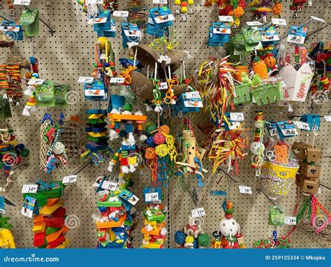 Large Display of Colorful Bird Toys for Pet Birds on Sale at a Petsmart ...