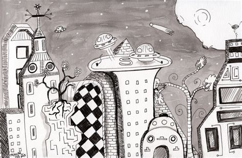 Space City drawing by Rebecca Tregear | Doodle Addicts