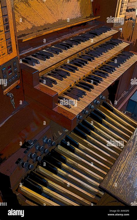 Digitized image of church pipe organ keyboard console Stock Photo - Alamy