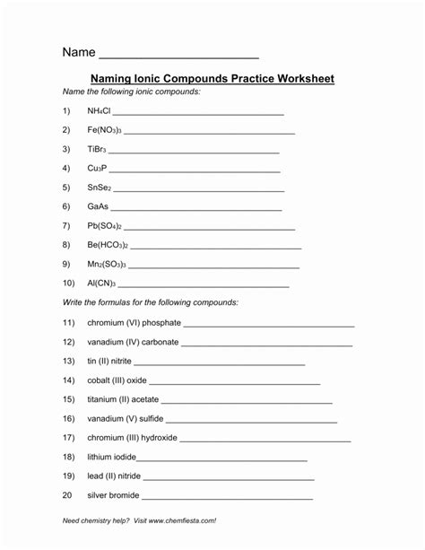 Nomenclature Worksheet Binary Covalent Compounds