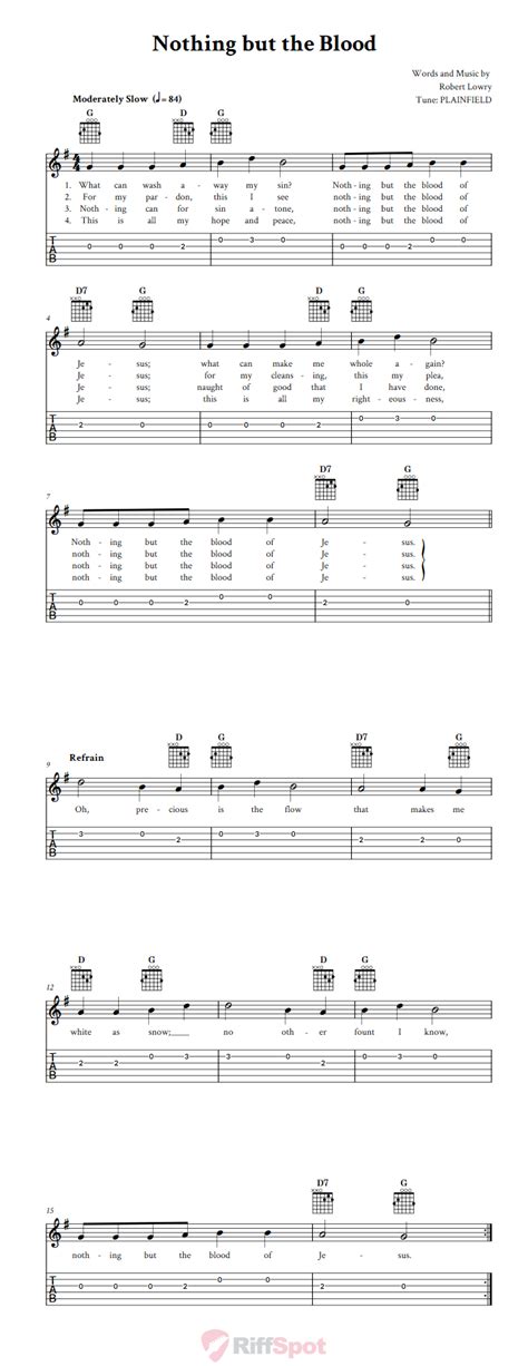 Nothing But the Blood: Chords, Sheet Music, and Tab for Guitar with Lyrics