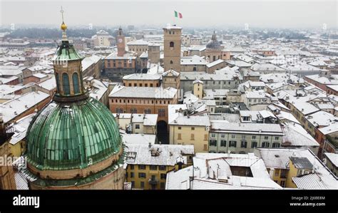 Snow landscape in historical center of Reggio Emilia Stock Photo - Alamy