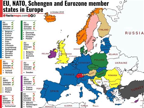 EU, NATO, Schengen and Eurozone member states in Europe - FactsMaps