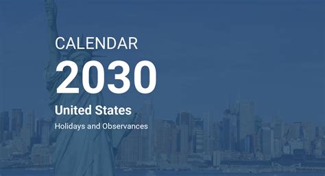 Year 2030 Calendar – United States