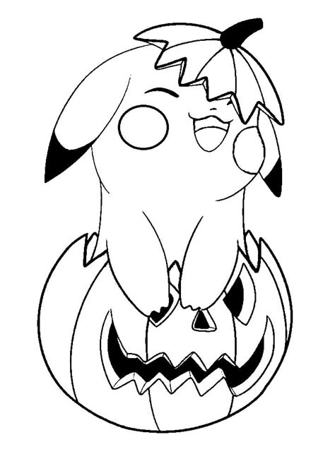 Pikachu and Halloween Pumpkin Coloring Page - Free Printable Coloring ...